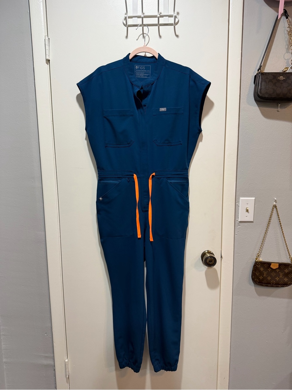 FIGS Women's Caribbean Jumpsuit with Orange Drawstring